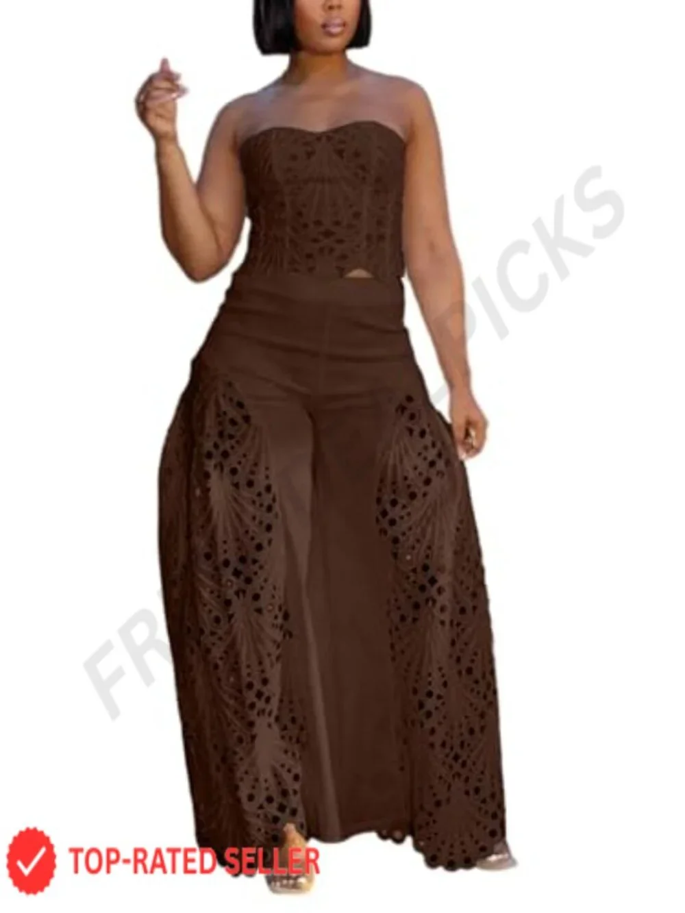 Women Lace 2 Piece Set Strapless Crop Corset Barrel Pants